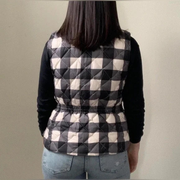 New Talbots Down Quilted Vest Black Grey White Large Buffalo Plaid Puffer XS - Picture 8 of 15